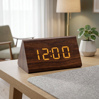 Digital Alarm Clock With Wood Effect LED Display - amber walnut