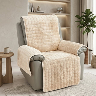 Recliner Chair Cover Quilted With Non Slip Decor - warm beige