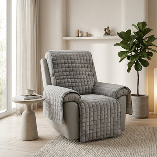 Recliner Chair Cover Quilted With Non Slip Decor - slate gray