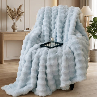 Reversible Blanket With Faux Fur Effect Home Decor - deep blue