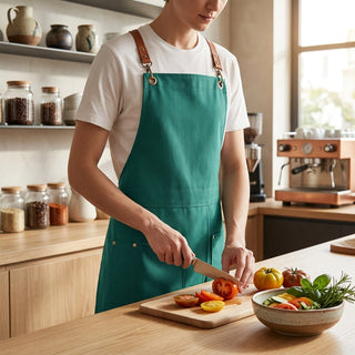 Kitchen Apron With Adjustable Split Pocket Utility Design - green