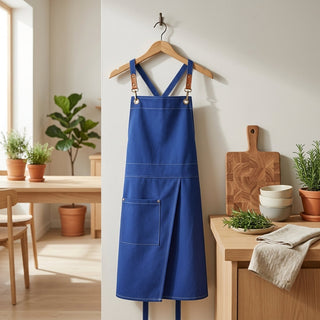 Kitchen Apron With Adjustable Split Pocket Utility Design - blue
