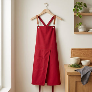 Kitchen Apron With Adjustable Split Pocket Utility Design - red