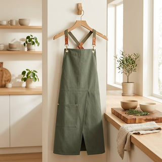 Kitchen Apron With Adjustable Split Pocket Utility Design - military green