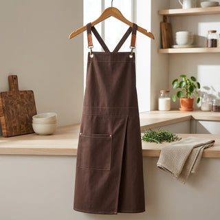 Kitchen Apron With Adjustable Split Pocket Utility Design - dark brown