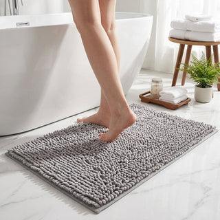Chenille bath mat with non-slip backing - gray
