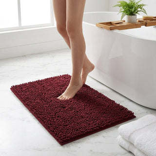 Chenille bath mat with non-slip backing - bordeaux