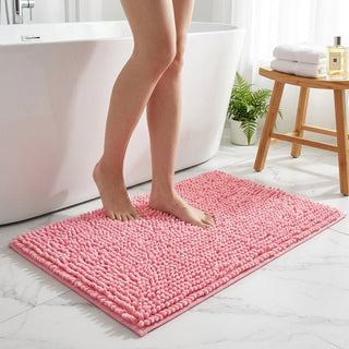 Chenille bath mat with non-slip backing - pink