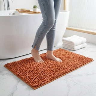 Chenille bath mat with non-slip backing - orange