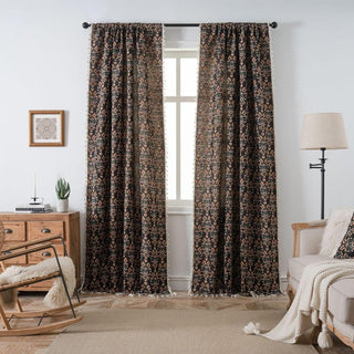 Window curtain with floral pattern and tassels