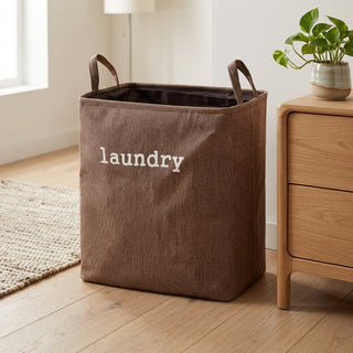 Foldable laundry basket with reinforced handles - mocha brown
