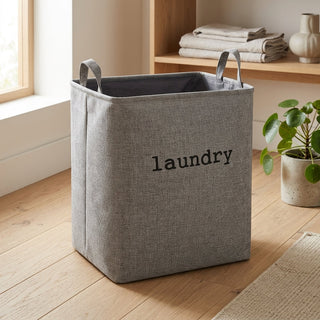 Foldable laundry basket with reinforced handles - urban gray