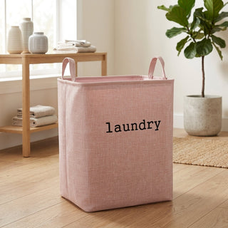 Foldable laundry basket with reinforced handles - cypress pink