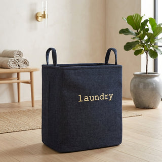 Foldable laundry basket with reinforced handles - night blue