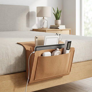 Bedside storage organizer with multifunction cable slots - chestnut