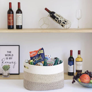 Woven storage basket with handles for organization
