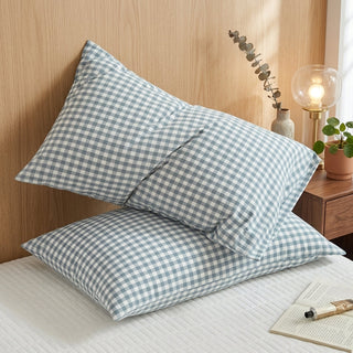 Checkered pillowcase cover with envelope closure - light blue checkered