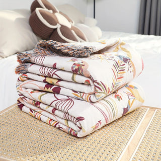 Reversible floral jungle blanket for bed or sofa