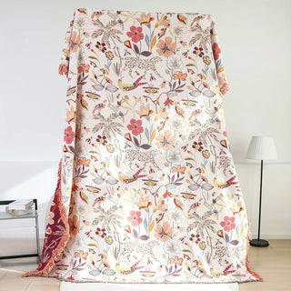 Reversible floral jungle blanket for bed or sofa