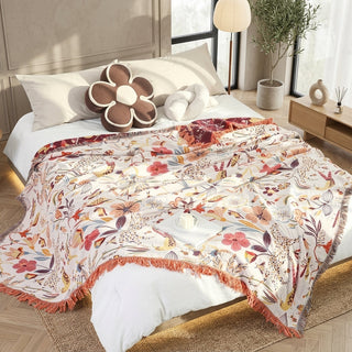Reversible floral jungle blanket for bed or sofa