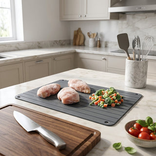 Thawing tray for quick frozen food with non-slip surface