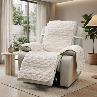 Chair Cover Quilted Diamond Recliner Design Non Slip Decorative - white