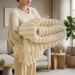 Decorative Blanket with Striped Pattern for Sofa Bed - ivory white