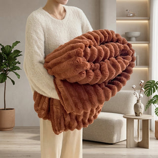 Decorative Blanket with Striped Pattern for Sofa Bed - terracotta