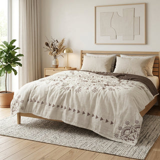 Decorative Blanket with Floral Mandala Pattern Reversible Design - mahogany