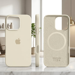 Phone Case Silicone with Magnetic Compatibility and Microfiber Lining - beige