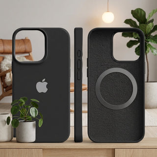 Phone Case Silicone with Magnetic Compatibility and Microfiber Lining - black