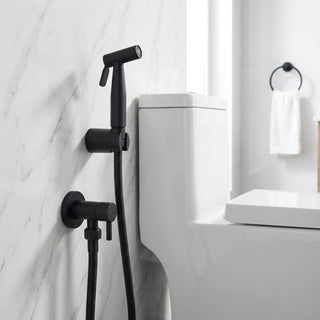 Bidet Sprayer For Toilet With Stainless Steel Wall Mount - black