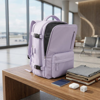 Oxford Hiking Backpack With Multiple Compartments And Zippered Pockets - purple