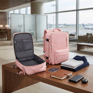 Oxford Hiking Backpack With Multiple Compartments And Zippered Pockets - pink