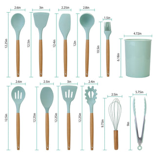 Silicone Cooking Utensil Set With Wood Handles 11 Piece