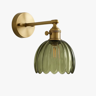 Tulip Shaped Glass Wall Sconce With Vintage Metal Mount