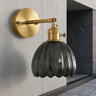 Tulip Shaped Glass Wall Sconce With Vintage Metal Mount - smoke gray