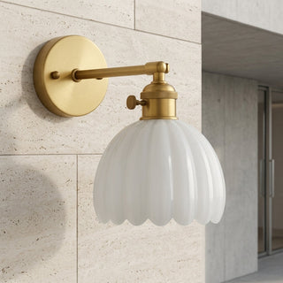 Tulip Shaped Glass Wall Sconce With Vintage Metal Mount - white