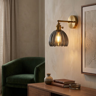Tulip Shaped Glass Wall Sconce With Vintage Metal Mount