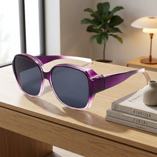 Clip On Sunglasses Fitting Over Prescription Eyeglasses - purple / pro