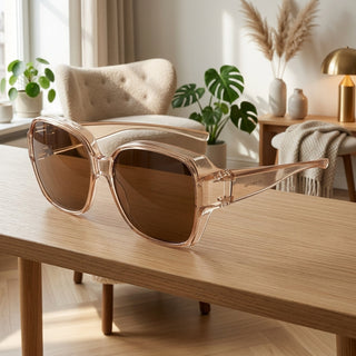 Clip On Sunglasses Fitting Over Prescription Eyeglasses - cream / pro