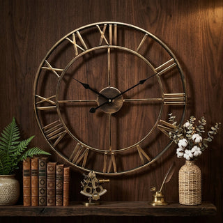 Retro Metal Wall Clock with Roman Numerals and Silent Operation - copper