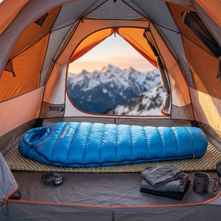 Cold Weather Sleeping Bag with Ripstop Nylon and Adjustable Hood - sky blue