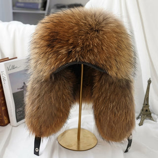 Winter Hat with Adjustable Drawstring and Leather Accents - brown