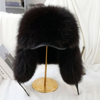 Winter Hat with Adjustable Drawstring and Leather Accents - blue