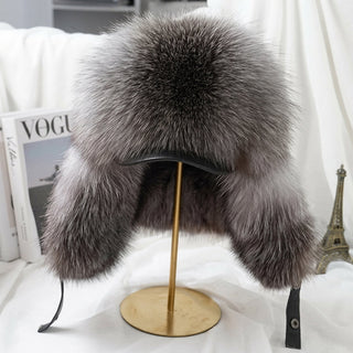 Winter Hat with Adjustable Drawstring and Leather Accents - gray