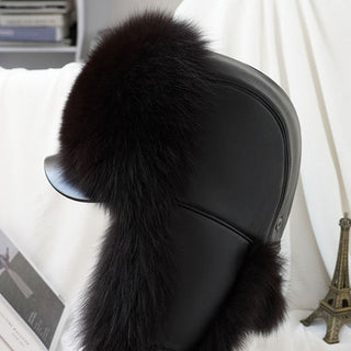 Winter Hat with Adjustable Drawstring and Leather Accents