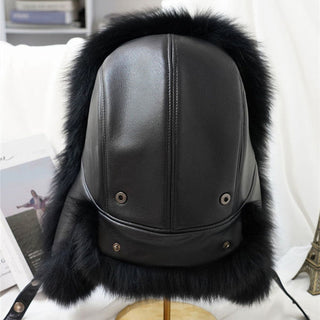Winter Hat with Adjustable Drawstring and Leather Accents