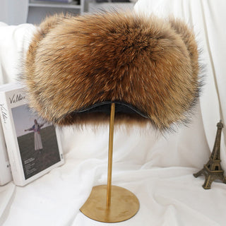 Winter Hat with Adjustable Drawstring and Leather Accents