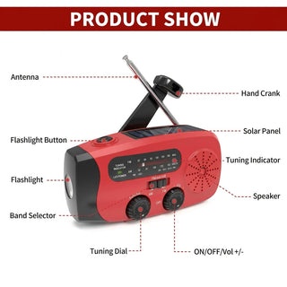 Solar Powered Emergency Radio With SOS Alarm And Hand Crank Charging LED | Palmer